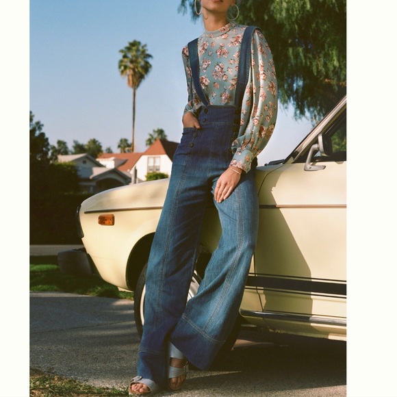 pilcro bibbed denim jumpsuit